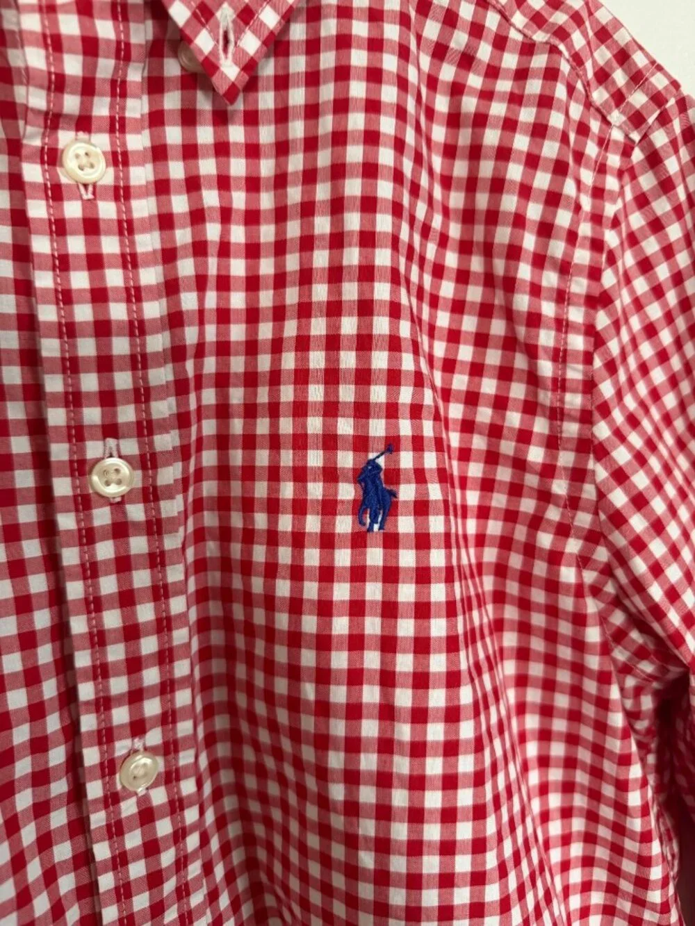 Ralph Lauren Boys Red White Gingham Button Down Shirt Large 14/16 Like New
